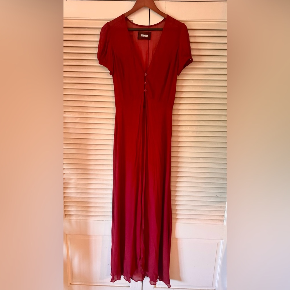 STUNNING REFORMATION VINTAGE INSPIRED SHEER CHIFFON BURGUNDY MAXI-DRESS SZ SM